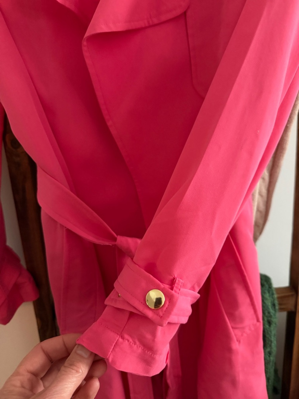 The Limited Hot Pink Trench Coat with Self-Tie Waist - Picture 4 of 5